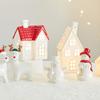 Christmas Themed Ceramic Illuminating Village House Snowman Deer Figurine Decoration For Mantels Shelf Or Window Sill