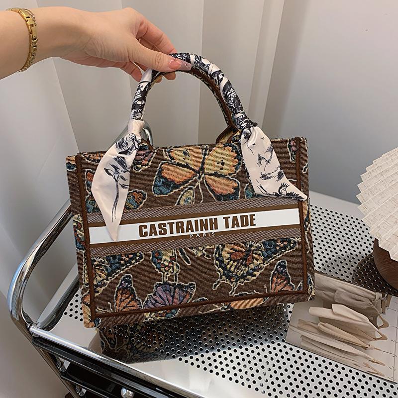 Новая высококачественная сумка-тоут контрастного цвета с бабочками, размер шелкового платка, ручная женская сумка