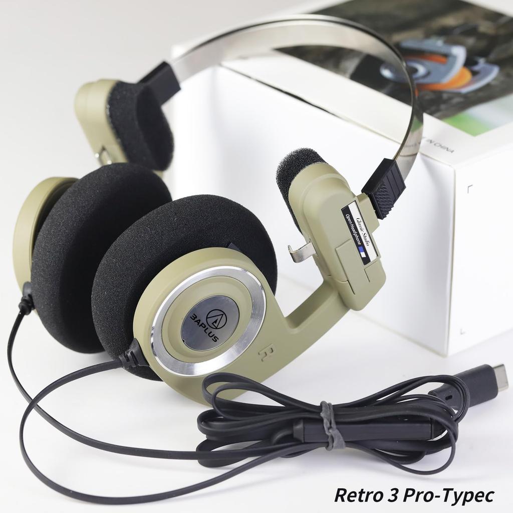 3APLUS Retro Pro Wired Headphones Open Overhead Headphones MMCX Earphones Detachable Cable No Microphone Foldable Ultra Lightweight Easy To Carry