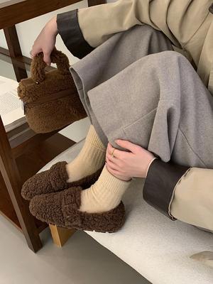 Туфли на толстой подошве из овечьей шерсти, женские теплые хлопковые туфли на зиму, бархатные туфли и туфли-педальки.