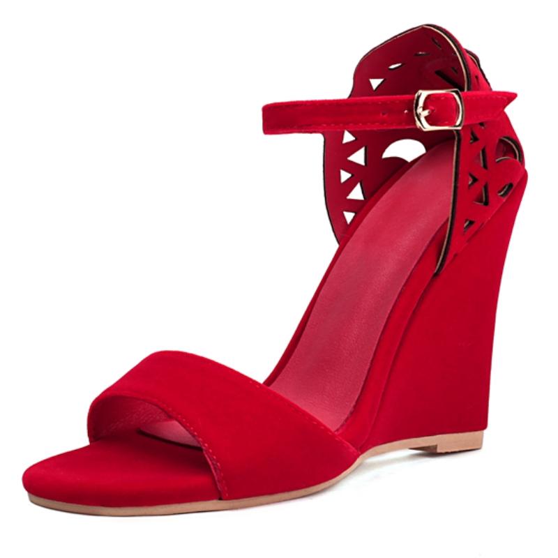 Fashion Red Wedges Sandals for Women Summer Shoes 2025 New Black Wedge High Heels Footwear Dance Shoes Female Large Size 46
