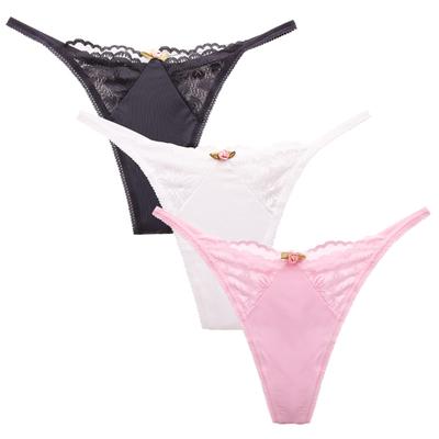 Трусики Laipin с кружевом Роскошные блестящие атласные Красивые сексуальные трусики женские Т-образные края Ткань Ягодицы Нижнее белье Женское нижнее белье, (Набор 3)