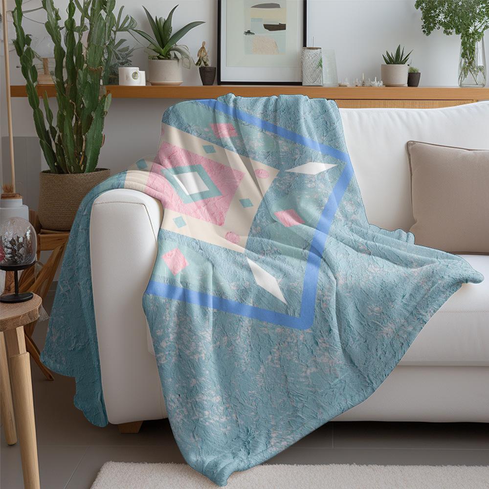 Irregular Geometric Turquoise Blue Abstract Pattern Throw Blanket Sofa Bed Cover Bedspread Decorative Throw Rug