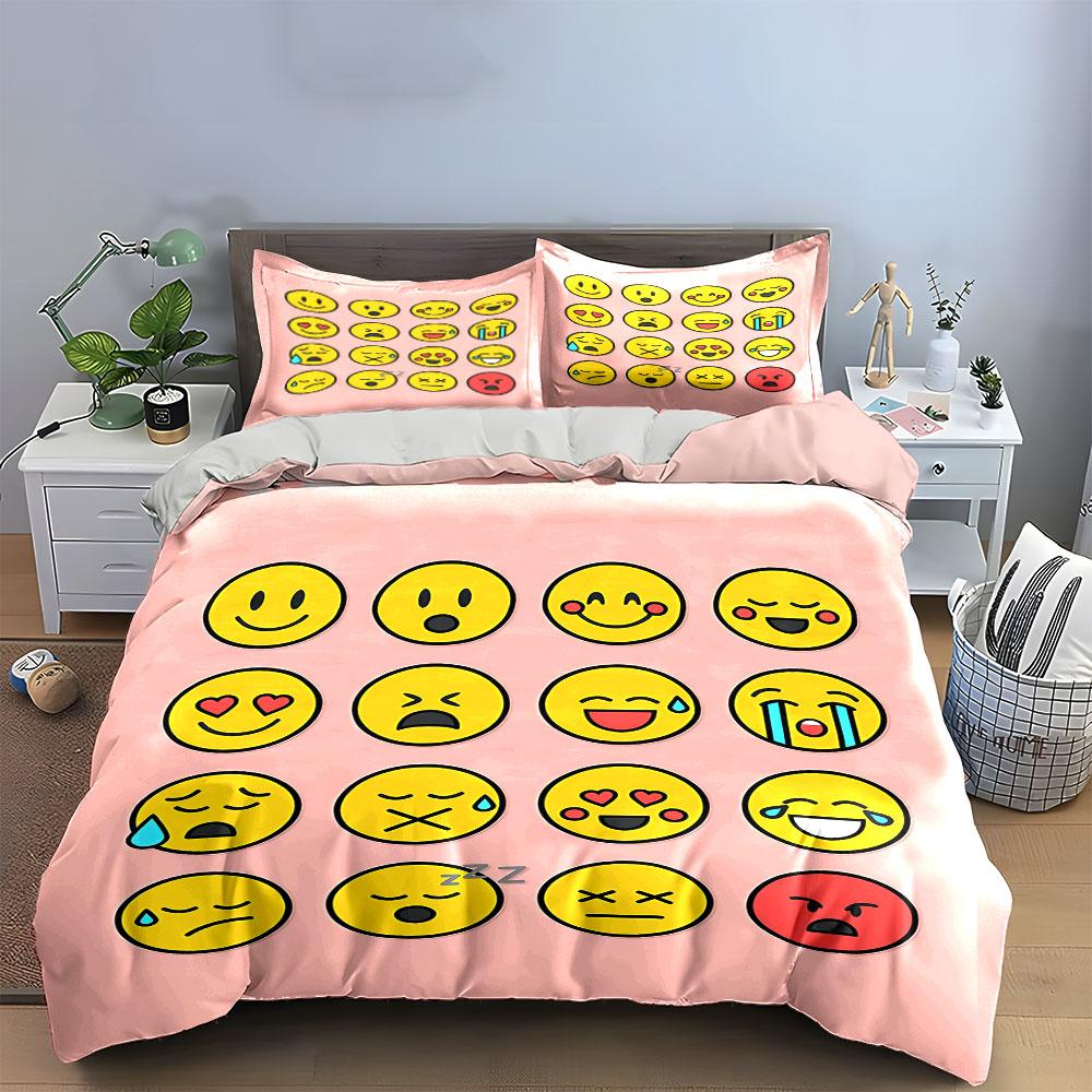 Emoji Style Bedding Set Pink Bedding Duvet Cover Set Duvet Cover Pillowcases (1 * Duvet Cover 2 * Pillowcases, without duvet insert)