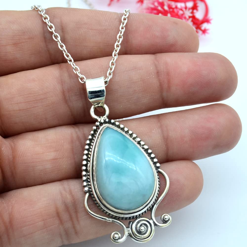 Ожерелье Ларимар, подарок для нее, женское ожерелье, серебро 925 пробы, подарок из камня, ожерелье в стиле бохо, эффектные украшения, подарок для нее