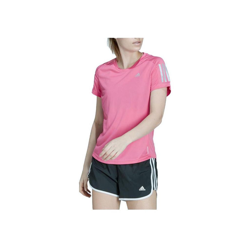 Adidas Own The Run Short Sleeve Crew Neck T-Shirt Women Tops Semi-Fluorescent-Pink H30045