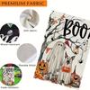 1pc Halloween Ghost Boo Garden Flag Burlap Welcome Seasonal Holiday Yard Outside No Flag Pole 12X18 Inch