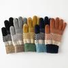 Knitted Gloves for Men and Women with Thick Velvet and Anti Cold Touch Screen Gloves Finger Jacquard Warm Outdoor Cycling Gloves