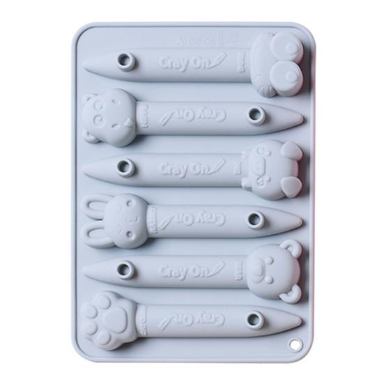 6 Cavity Simple Operation Chocolate Mold High Temperature Resistance Practical Cartoon Animal Theme Crayon Shape Baking Stencil