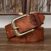 3.8CM Men High Quality Genuine Leather Belt Luxury Designer Copper Buckle Engrave Belts Pure Cowskin Strap Male Jeans for Man