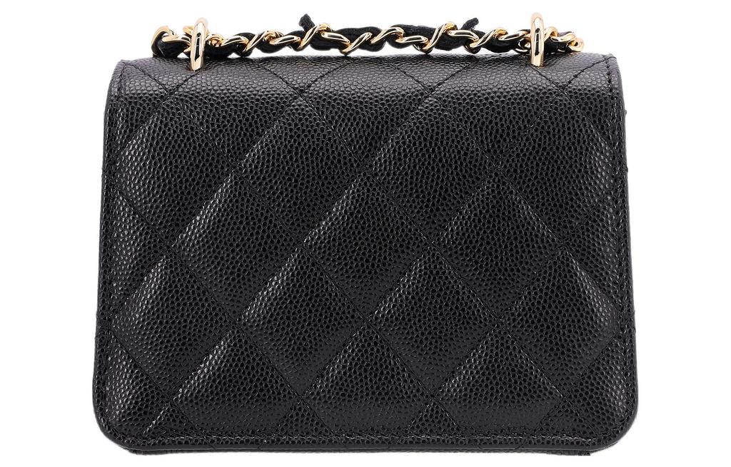 Chanel Woc 23s Мини-аккордеон Подвеска Алмазный узор Кожаная цепочка Зернистая коровья кожа Материал Золотая фурнитура Сумка через плечо Маленький размер Женский стиль Черный