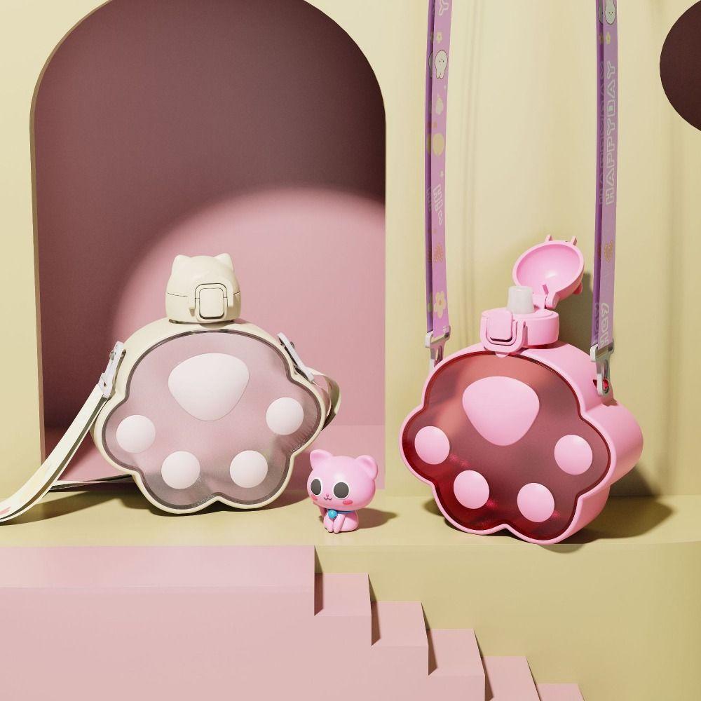 Регулируемый ремешок Бутылка для воды с кошачьей лапкой Мультяшный портативный чайник Удобный пластиковый стаканчик с соломинкой Велоспорт