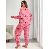 Heart Print Elastic Plus Size Women Long Sleeve Pants Pajama Loungewear Set