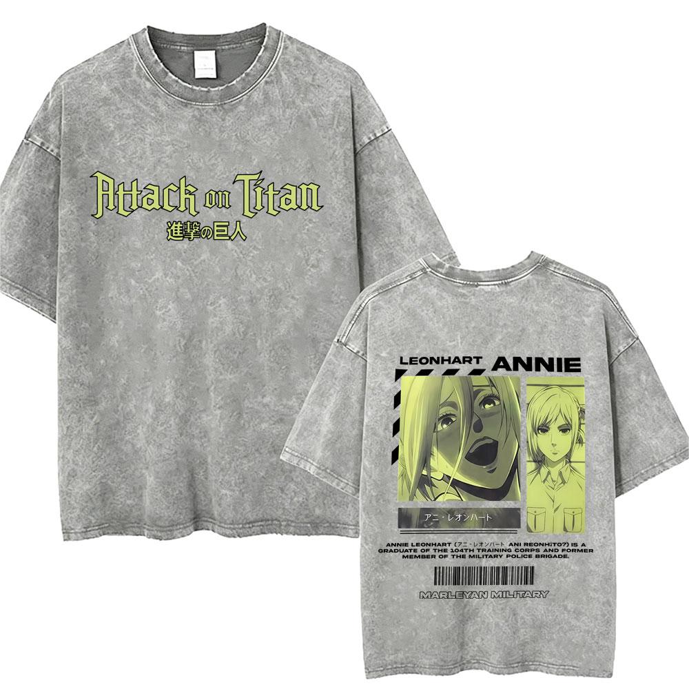 Washed Vintage Anime Attack on Titan Annie Leonhart Merch Tshirt Men Women Clothing Manga Harajuku Oversized T Shirt Streetwear