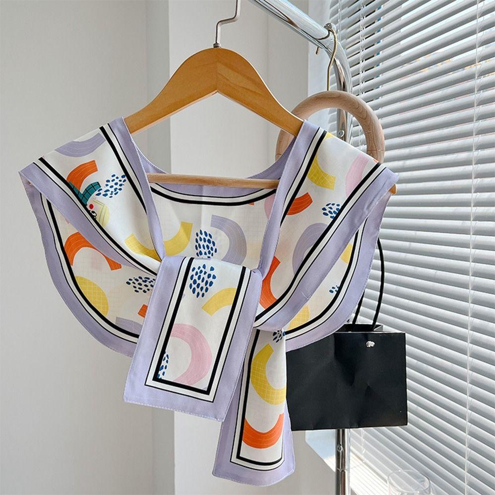 Bow Clothing Accessories Fake Collar Female Shawl Silk Scarf Printed Scarf Korean Style Scarves