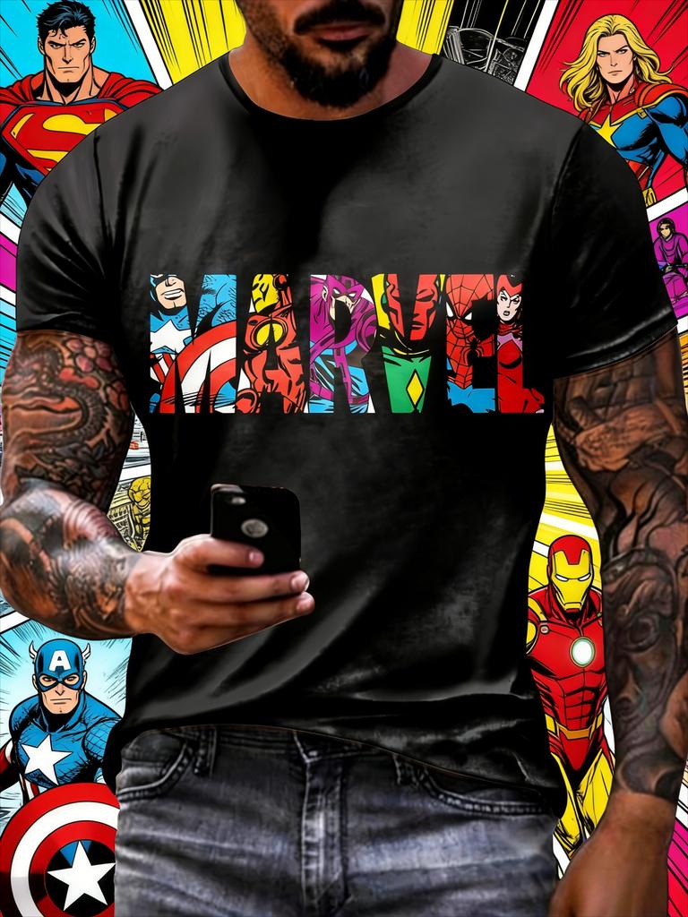 Летняя футболка Disney и Marvel с принтом букв, из чистого хлопка, модная, свободная и удобная, с короткими рукавами, однотонная