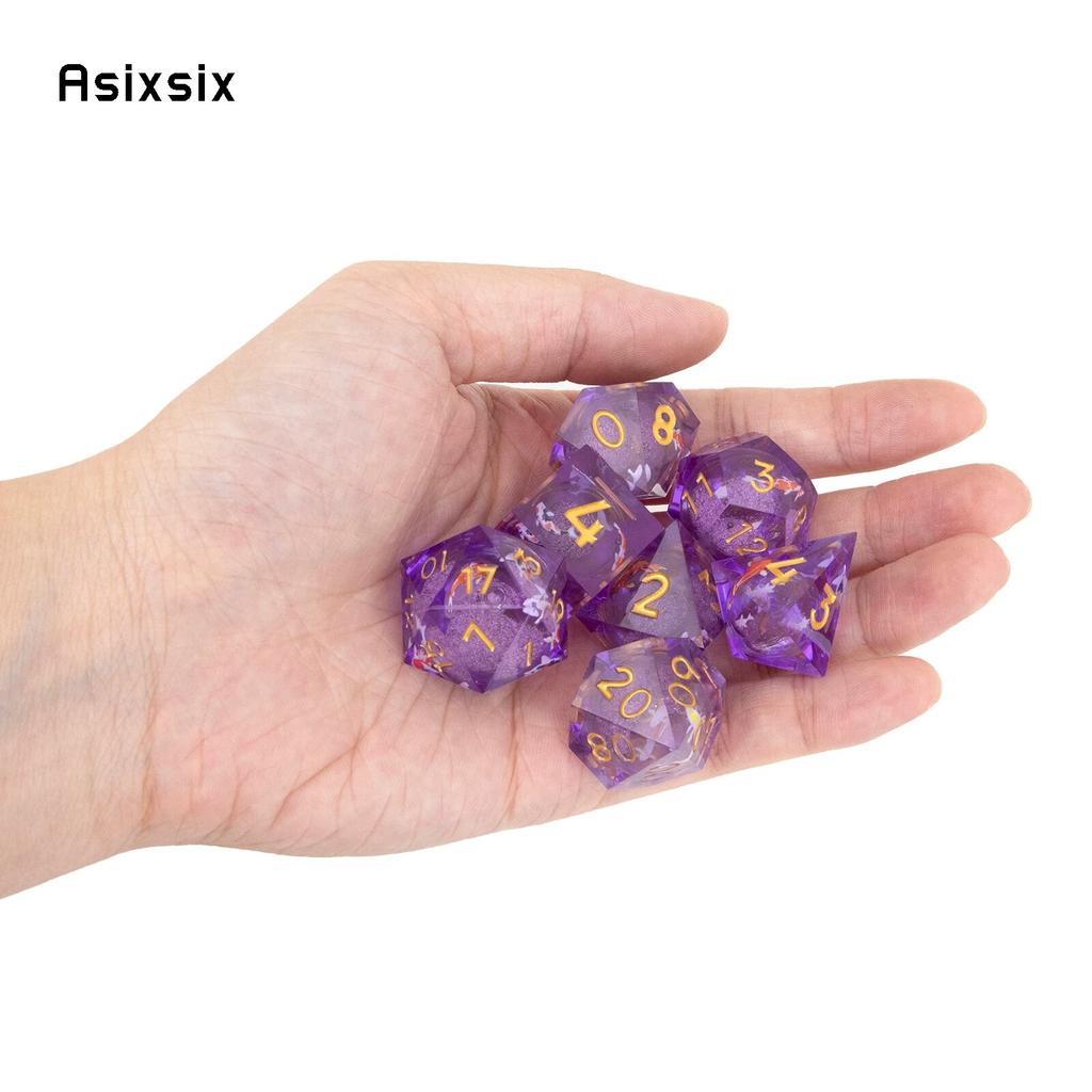 7 шт. фиолетовая рыба, золотой номер, смоляные кубики с острыми краями, многогранные кубики, подходящие для ролевых ролевых игр, настольная игра