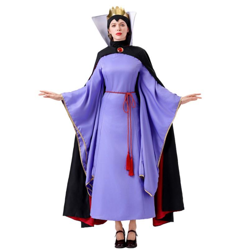 Halloween Snow White Evil Queen Cosplay Costume Stage Performance Womens Fancy Dress With Crown Wig Cape Belt