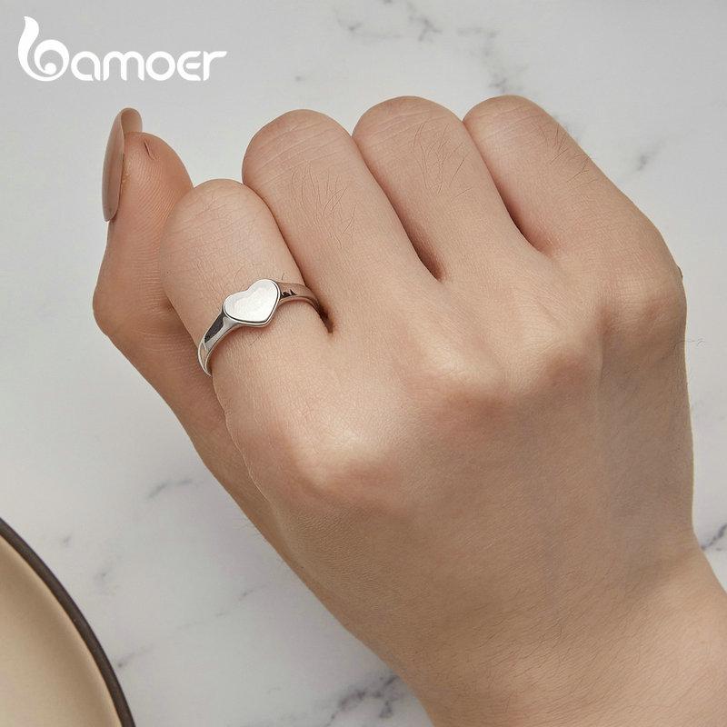 BAMOER, стерлинговое серебро 925 пробы, полированное кольцо «Свет и тень, любовь», регулируемое кольцо с отверстием в форме сердца для женщин, подарок на день Святого Валентина