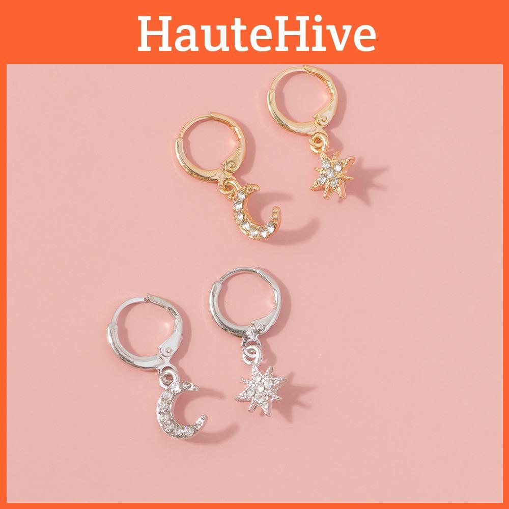 Шикарные серьги-пусеты из золотистого и серебристого сплава в виде луны и звезды, идеально подходящие для подарка и особых мероприятий