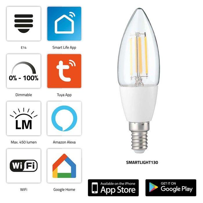 Lampe LED - ALECTO - SMARTLIGHT130 - 4.5W E14 - Wi-Fi - Dimmable - 25000 Heures
