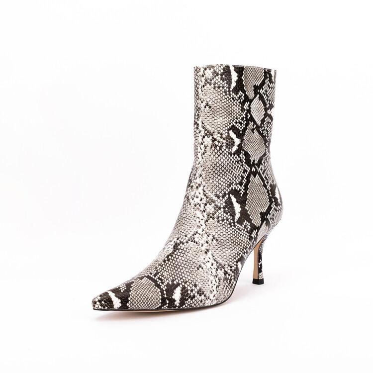 Мода 2025 Новые Большие Размеры 45 Осень Зима Женские Короткие Ботинки 6.5см Высокий Каблук Короткий Плюш Черный Красный Змеиный Ботильоны Бренд Женская Обувь