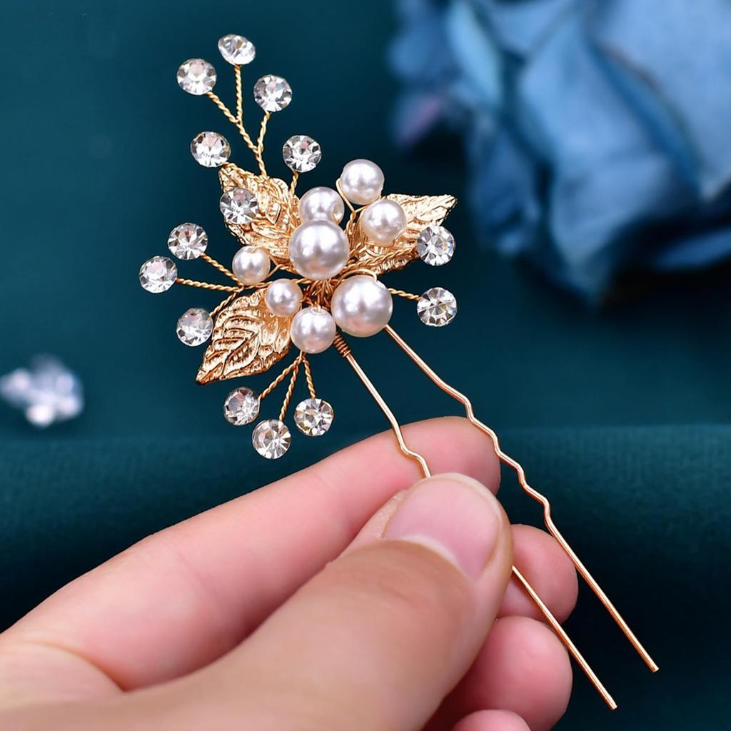 OuJyO Coming-of-Age Ceremony Hair Accessories, Wedding Hair Accessories, Pearl Sparkling U-Pin Hairpins, Stylish 3-Piece Set, Hair Ornaments for