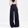 Women's American-Style Dark Blue Summer Jeans - Light, Straight-Leg, Loose Wide-Leg Pants