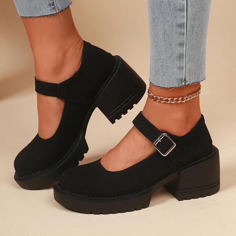 Модные туфли-лодочки из лакированной кожи на высоком каблуке, Мэри Джейн для женщин, модные туфли на платформе с ремешком и пряжкой, женские туфли в японском стиле на толстом каблуке, обувь Лолиты