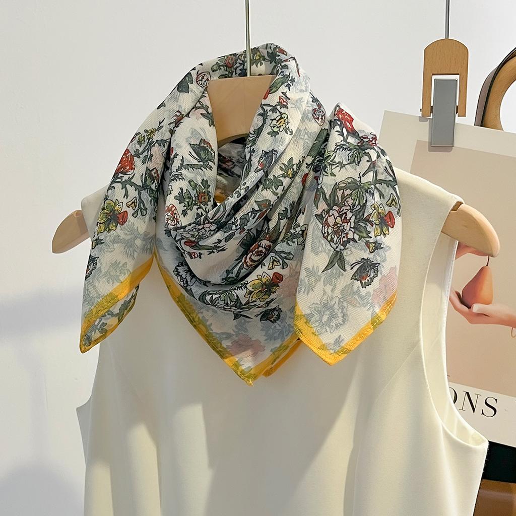 Floral Print Headscarf for Women Autumn Spring Warm Neck Scarves Soft Cotton Feel Hijab Foulard Bandana Decoration Shawl Wraps
