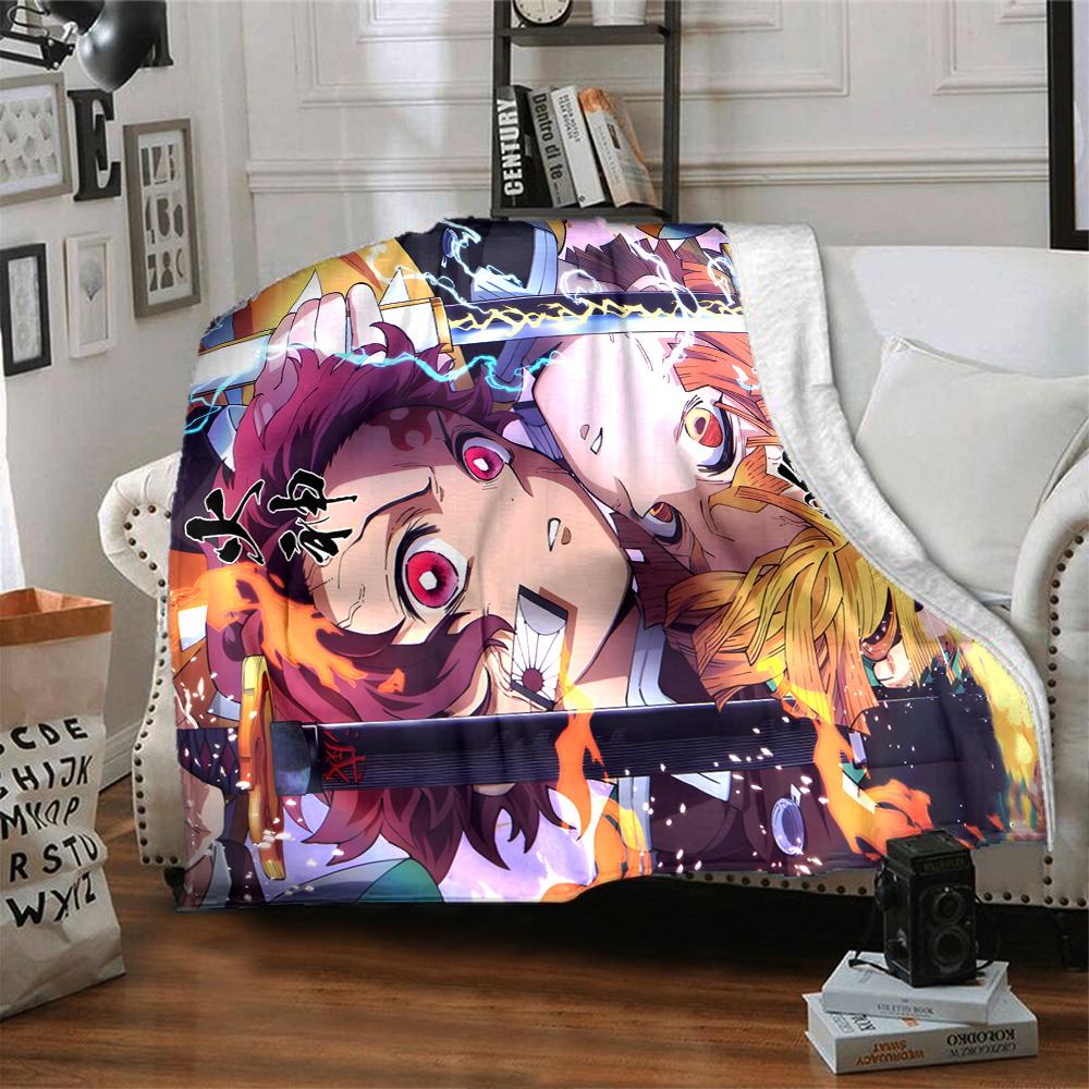 Powerful Demon Anime Flannel Blanket, Soft Polyester, Modern Design, All-Season for Camping, Travel, Gifts for holidays or birthdays