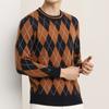 Men's Retro Argyle Sweater Long Sleeve Slim Fit Crewneck Pullover Sweater