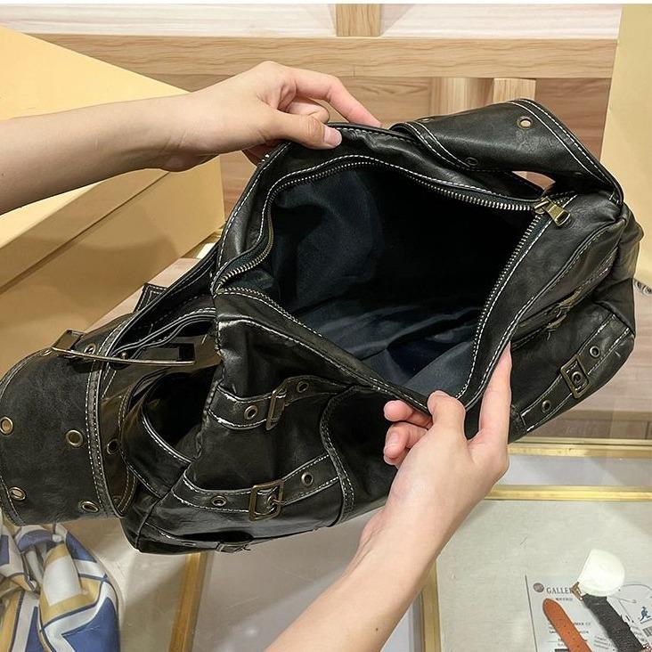 Винтажная кожаная сумка через плечо для женщин, состаренная сумка для мотоциклиста с широким ремнем, большая вместимость