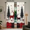 2 Pieces - Christmas curtain checkered Christmas reindeer, tree and snowflake print curtains, home decoration, room decoration