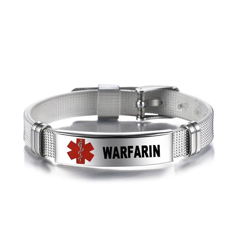 Medical Alert Bracelets Allergy Bangle Bracelet Type 2 Diabetic Stainless Steel Medical Logo Wristband Cool Men Women Jewelry