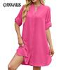 Женские весенние и летние новые однотонные свободные платья-рубашки с рукавами средней длины и застежкой на пуговицы для женщин