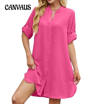 Женские весенние и летние новые однотонные свободные платья-рубашки с рукавами средней длины и застежкой на пуговицы для женщин