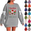 Ladies' Christmas Printed Bow Round Neck Long Sleeved Loose Pullover Sweater Sweatshirt Top