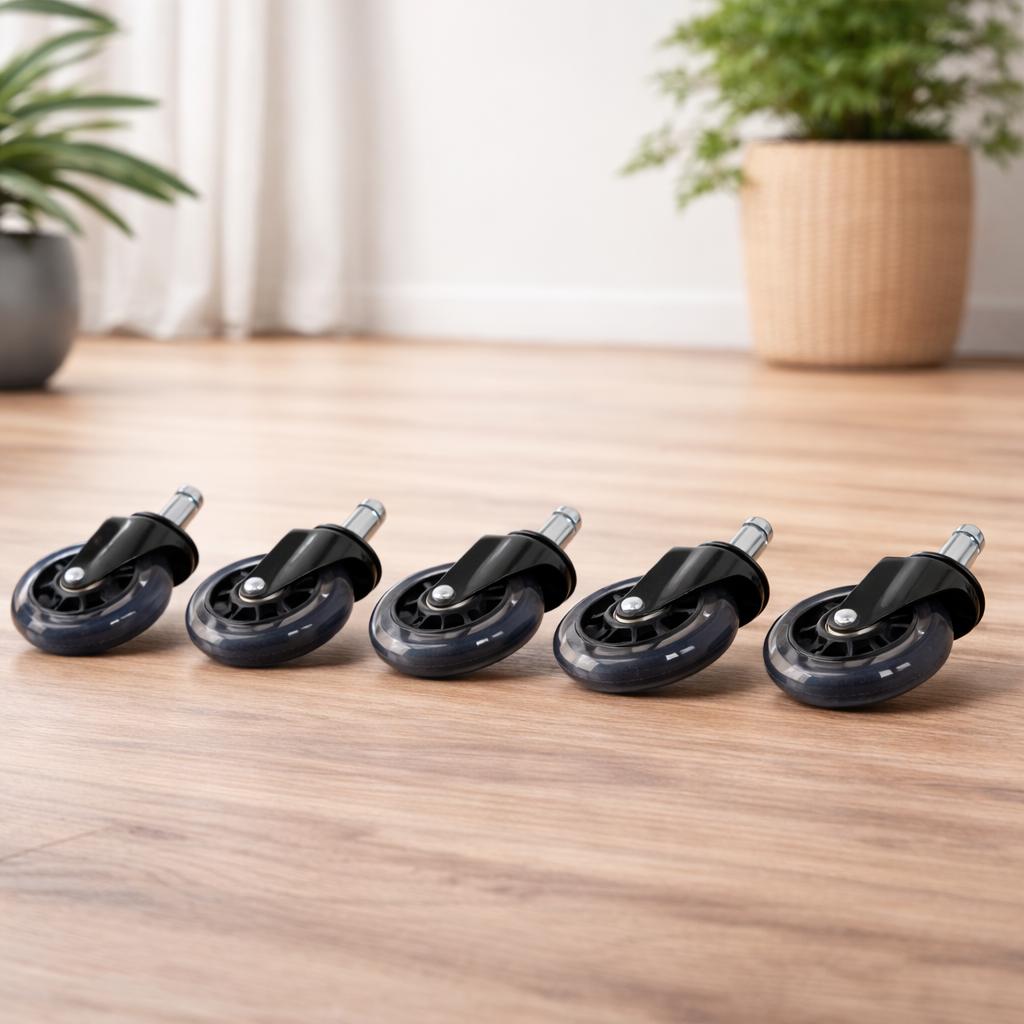 Swivel wheels FOR chair, rubber, 75MM, 5 pieces, rubber, office, pressed