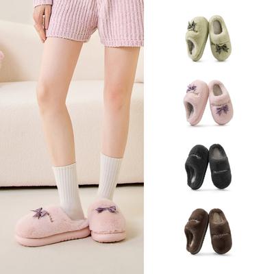 Плюшевая обувь, Простые домашние противоскользящие и теплые, Утолщенные хлопковые тапочки с добавленным флисом