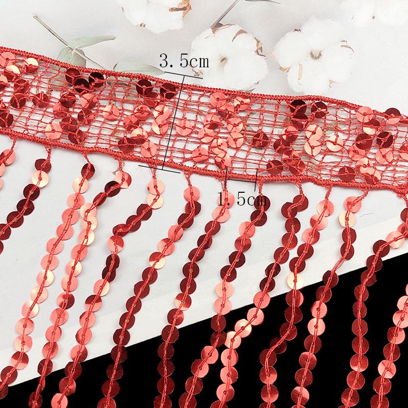 Отделка сценического костюма кружевом с пайетками и кисточками 40 см, 5,9 метра