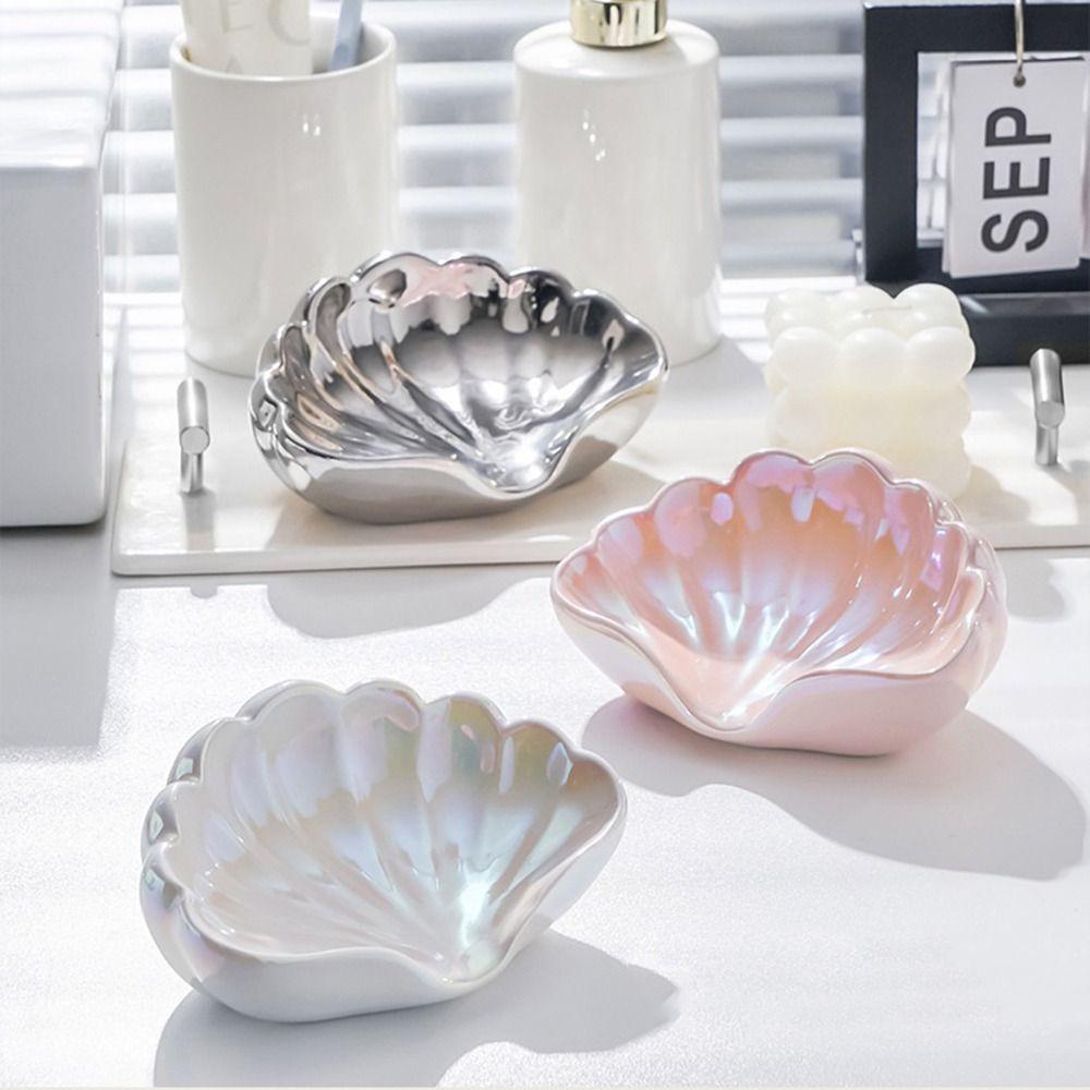 Sea Shell Shape Shell Storage Box Ceramic Soap Dish Creative Swan Soap Case  Bathroom Accessories