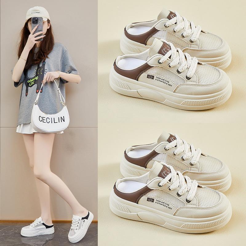 New Summer White Shoes for Female Students' Thick Sole Heightened Mesh Breathable Casual Shoes