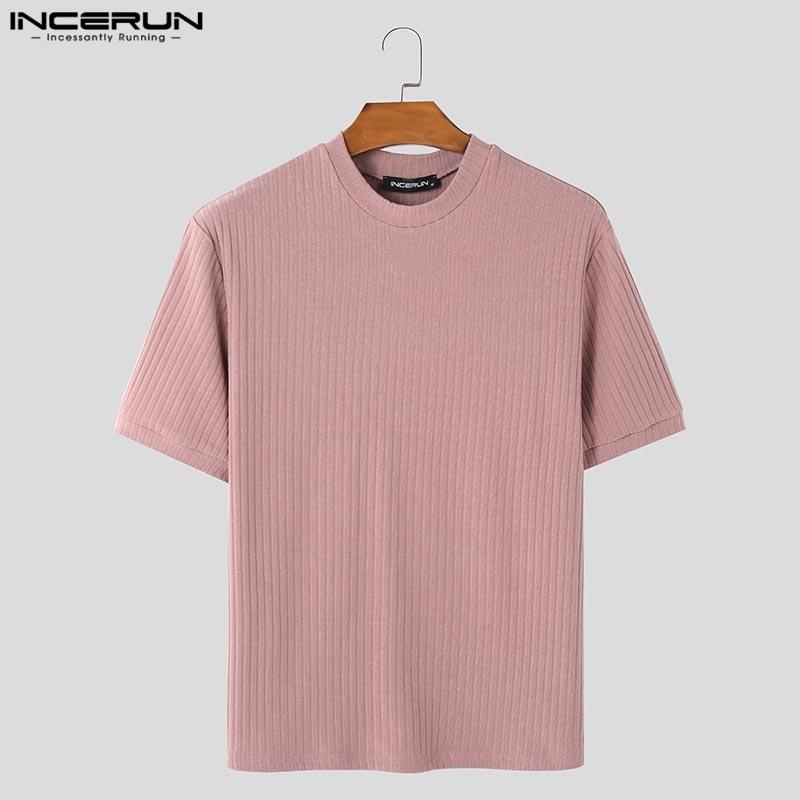 INCERUN Летние мужские повседневные обтягивающие топы с коротким рукавом в полоску футболки