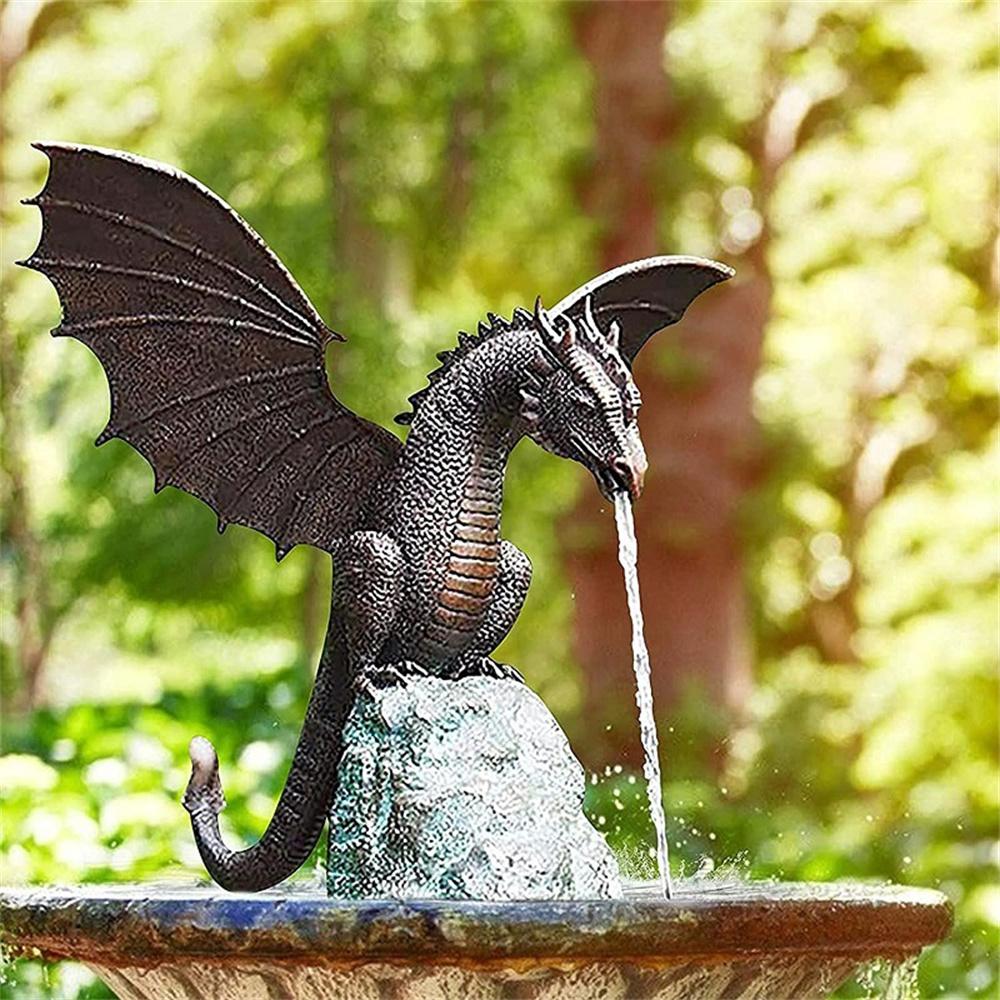 Garden Dragon Statue Fountain Dragon Ornament Resin Water Feature Sculpture