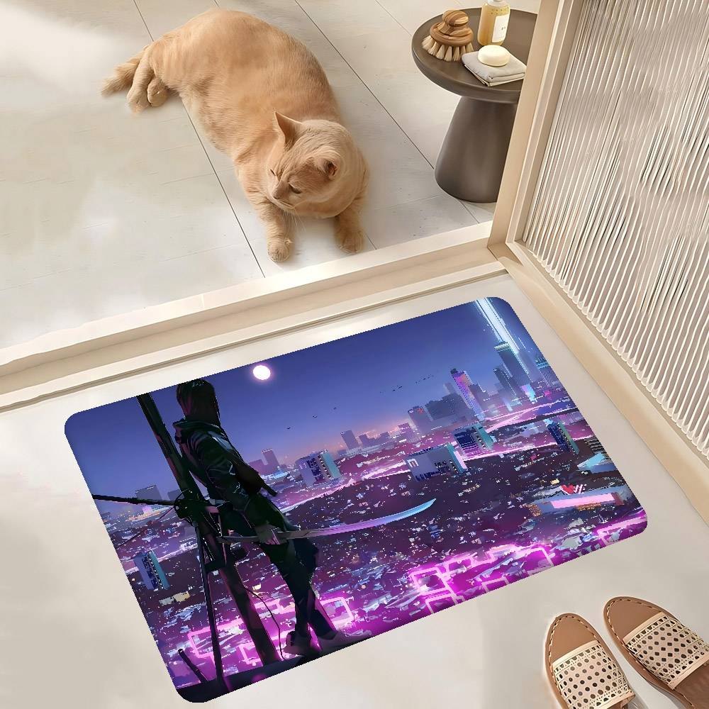 C-Киберпанк S-СамурайS Коврик для входной двери Моющийся Нескользящий Коврик для зоны гостиной, дивана, кресел Кухонный приветственный коврик