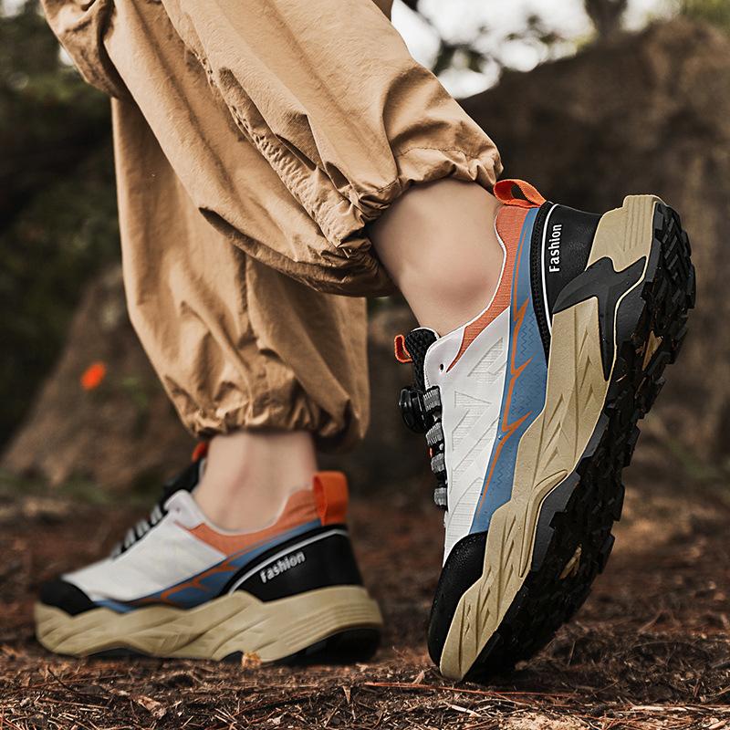 Мужские дышащие черные дорожные туфли на пуговицах, платформа, нескользящие и износостойкие походные туфли, модные студенческие кроссовки для бега