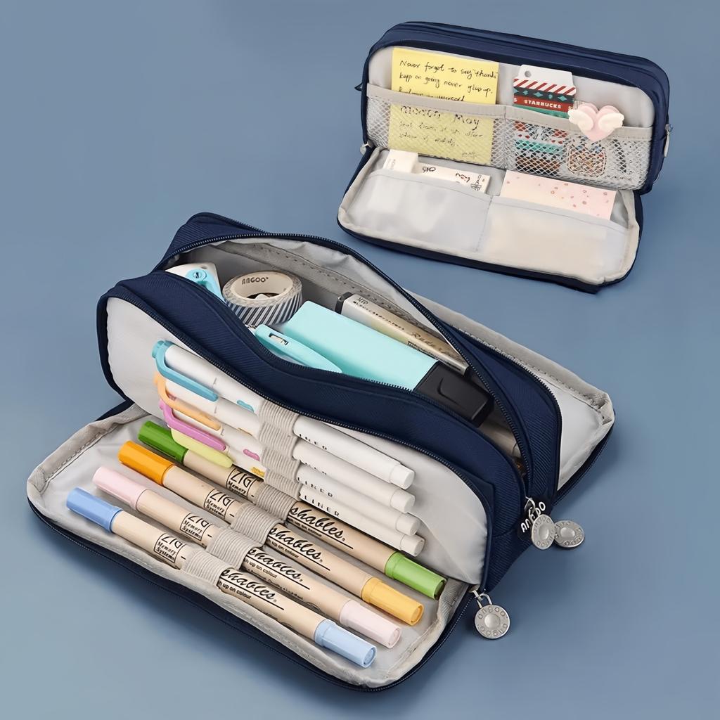 large-capacity three-layer Oxford cloth pencil case with versatile functions, suitable for both student and office scenarios.