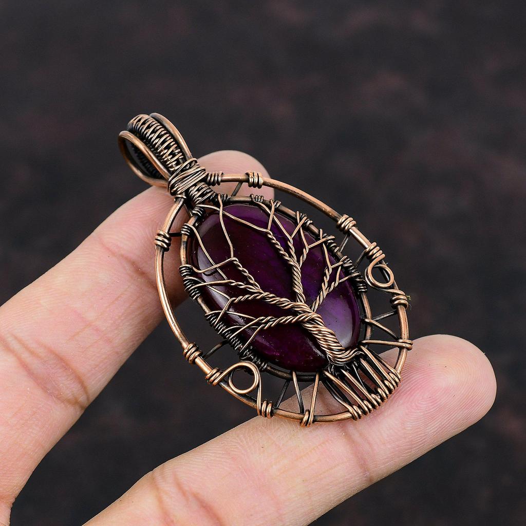 Tree Of Life Purple Fire Labradorite Pendant Copper Wire Wrapped Pendant Handmade Copper Jewelry Tree Of Life Pendant Real Gemstone Pendant