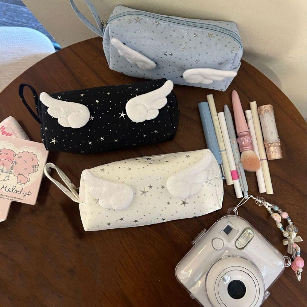 Y2k Wings Star Dots Pencil Case Desktop Storage Pencil Pouch Korean Style Pen Bag School